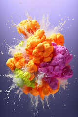 Poster - An abstract surreal photograph of a Cauliflower splashed in bright paint, symbolizing freshness and health.  Generative AI technology...