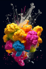 Aufkleber - An abstract surreal photograph of a Cauliflower splashed in bright paint, symbolizing freshness and health.  Generative AI technology...