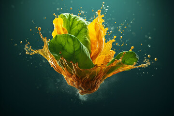 Aufkleber - An vibrant photograph of a Spinach splashed in bright paint, symbolizing freshness and health.  Generative AI technology...