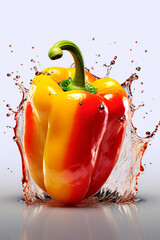 Poster -  An abstract surreal photograph of a Bell pepper splashed in bright paint, symbolizing freshness and health.   Generative AI technology.