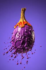 Poster - An abstract surreal photograph of a Eggplant splashed in bright paint, symbolizing freshness and health.    Generative AI technology.