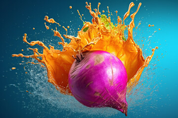 Poster - An vibrant photograph of a Turnip splashed in bright paint, symbolizing freshness and health.  Generative AI technology.
