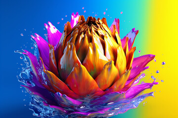 Poster - An vibrant photograph of a Artichoke splashed in bright paint, symbolizing freshness and health.  Generative AI technology.