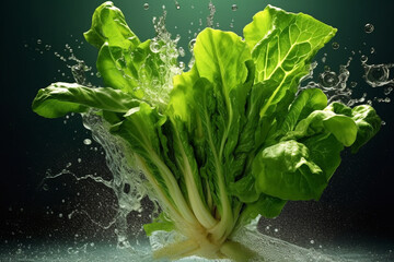 Poster - An vibrant photograph of a Turnip greens splashed in bright paint, symbolizing freshness and health. Generative AI technology.