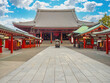 Landmarks of Japan. Temples of Tokyo. Asakusa area. Sensoji temple. Fairgrounds in Tokyo. Buddhist temple in Japan. Tokyo architecture. Asakusa in sunny weather. Tour of Japan. Sensoji tour