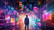 © Fukume - vr simulation man in the colorful artificial c, the time of technology and artificial intelligence generative ai