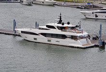 luxury yacht moored at a marina exclusively for mega luxury yachts adjacent to the Port of Miami.