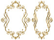 Isolated 3d render illustration of golden baroque ornate picture frame with cross elements, front and 3/4 view.