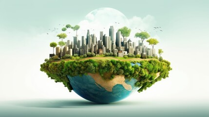 Wall Mural - symbolic 3d image of the globe with elements of human activity and nature. environment, save clean p