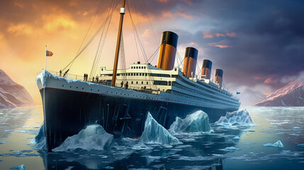 Canvas Print - Titanic crash with iceberg