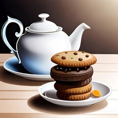 Wall Mural - teapot with cookies