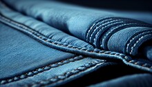 Blue Jeans Texture, Black Leather Texture Or Blue Denim Background With Striped Borders. Generative In Ai