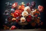 Fototapeta  - invitación de bodas coquette, bouquet de flores barroco, fondo de lujo con flores pintadas al oleo 