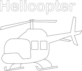 Helicopter coloring page 
 helicopter drawing line art vector illustration. Cartoon helicopter drawing for coloring book for kids and children.
