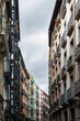 Apartments buildings lining street of Bilbao old town in Spain