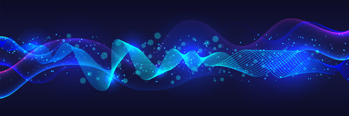 Poster - Blue abstract wave flow vector design shape graphic elements on blue background for brochure flyer Poster leaflet Annual report Book cover Layout template