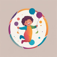 Happy child illustration, minimalist, vibrant colors,