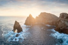 The Peninsula St. Lawrence Or Ponta De Sao Lourenco In The North-east Of Madeira, Miradouro Da Ponta Do Rosto, Portugal. Lourenco Peninsular, A Popular Lookout Offering Views Of The Jagged Coastline