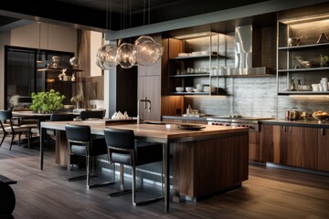 Sticker - The inside of a chic, contemporary kitchen is sophisticated and trendy.