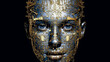 Human face of a cyberpunk robot of artificial intelligence 