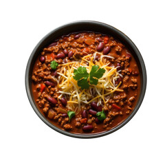 Wall Mural - Bowl of Chili Con Carne with Cheese Isolated on a Transparent Background