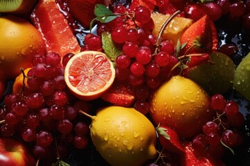 close-up of juicy fruit pieces being mixed