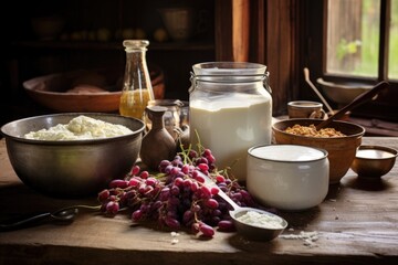 Sticker - close-up of yogurt-making ingredients on table