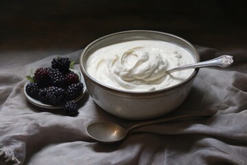 Sticker - creamy yogurt texture with a spoon dipping in