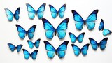 Fototapeta Motyle -  a group of blue butterflies sitting on top of a white surface.  generative ai