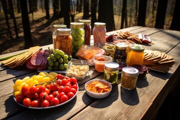 Canvas Print - healthy trail snacks spread out on a picnic table