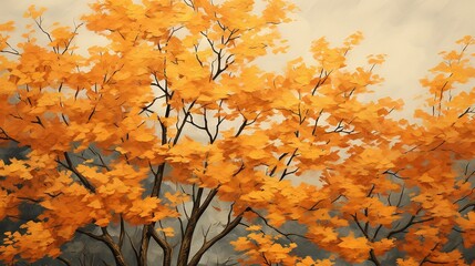 Wall Mural -  a painting of a tree with yellow leaves in the fall.  generative ai