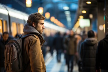 Wall Mural - Commuters on a subway platform - stock photography