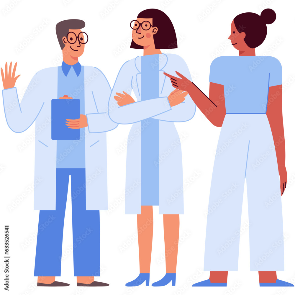 Vector illustration in flat linear style with characters - medical team ...
