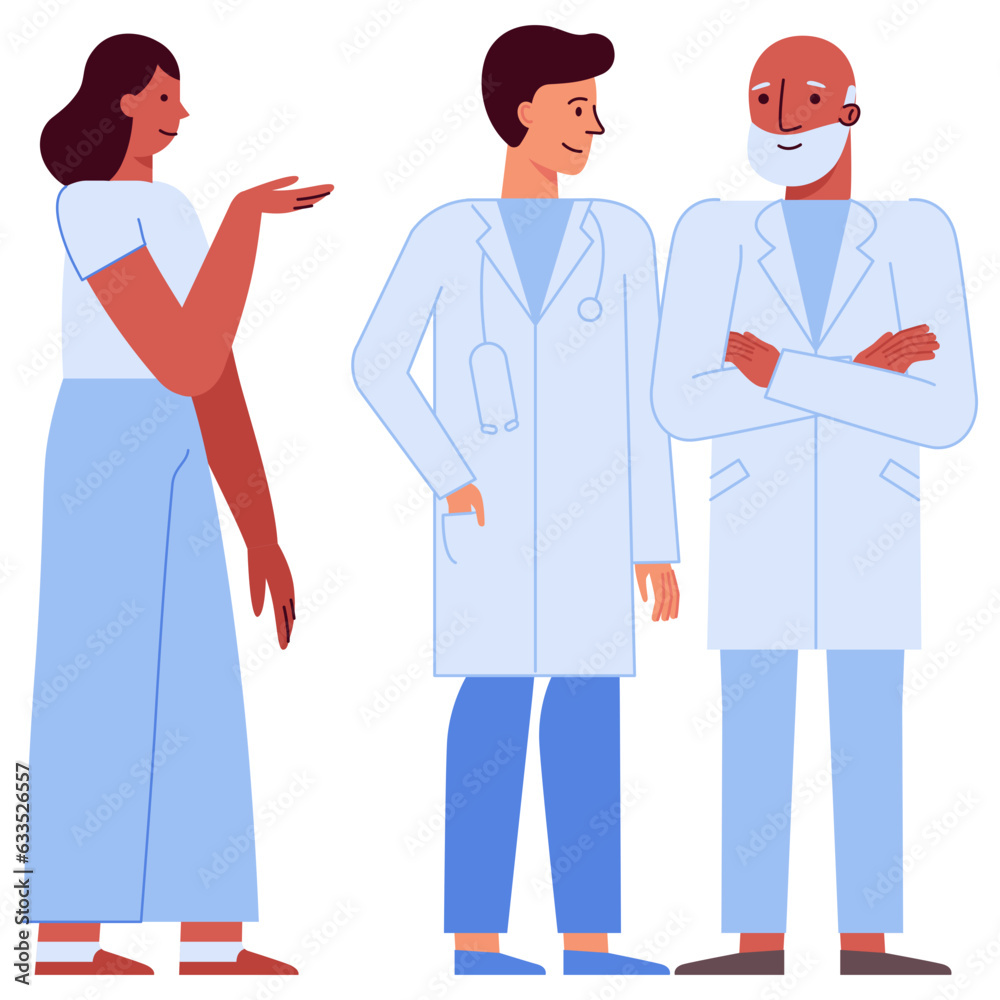 Vector illustration in flat linear style with characters - medical team ...