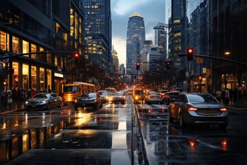 Wall Mural - Busy city intersection with traffic - stock photography