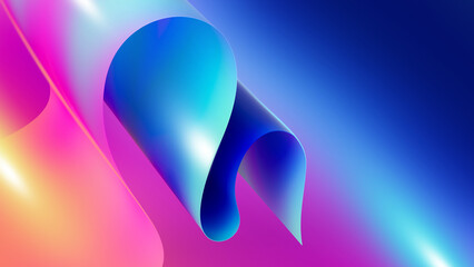 Wall Mural - 3d render. Abstract pink blue background of curvy ribbon. Fluorescent neon wallpaper of folded paper