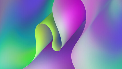 Wall Mural - 3d render, abstract neon background. Multicolored gradient. Modern fluorescent wallpaper of curvy paper folds