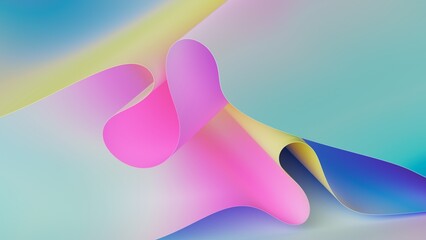 Wall Mural - 3d render. Abstract colorful background of folded paper. Modern wallpaper of fluorescent scroll. Pink yellow blue gradient