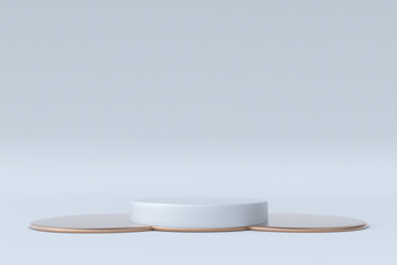 Poster - 3D white background with geometric round podium, stand, pedestal. Trendy graphic design. Golden elements, minimal shapes