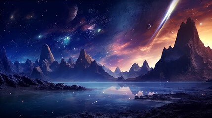 Wall Mural - futuristic fantasy night landscape with abstract background