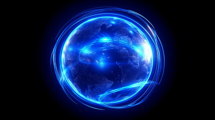 Wall Mural - glowing blue sphere orbits earth illuminating nature background