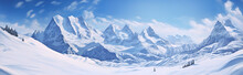 Winter Landscape With Snowy Mountains, Winter Mountains Panorama Banner