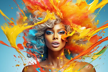 Wall Mural - dynamic ad portrait: vibrant paint splash wallpaper for desktop & mobile