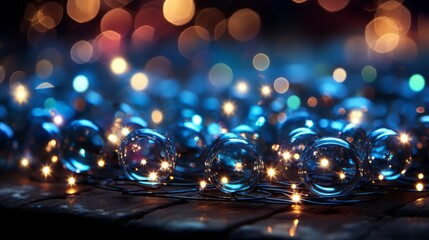 A blue and gold sparkle background with bokeh blur, Generative AI. 