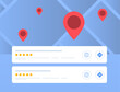 Search Engine Local Map Pack concept. The map segment in local search engine results highlights highest-ranked local listings relevant to gps area or the specified search location