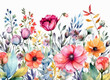 Watercolor wildflowers hand painted illustration on white background. Generative AI