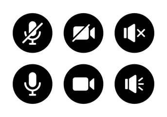 Aufkleber - Mute microphone, video cam off, and silent speaker icon vector in circle background