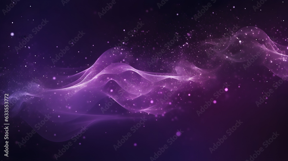 Digital purple particles wave and light abstract background with ...
