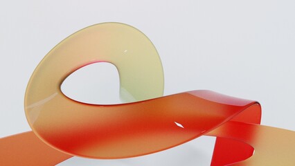 Poster - Abstract gradient glass geometry background, Orange Colorful curve glass with dispersion. 3D Rendering