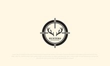 Badge Emblem Style Hunter Logo With Deer Antlers And Target Aim